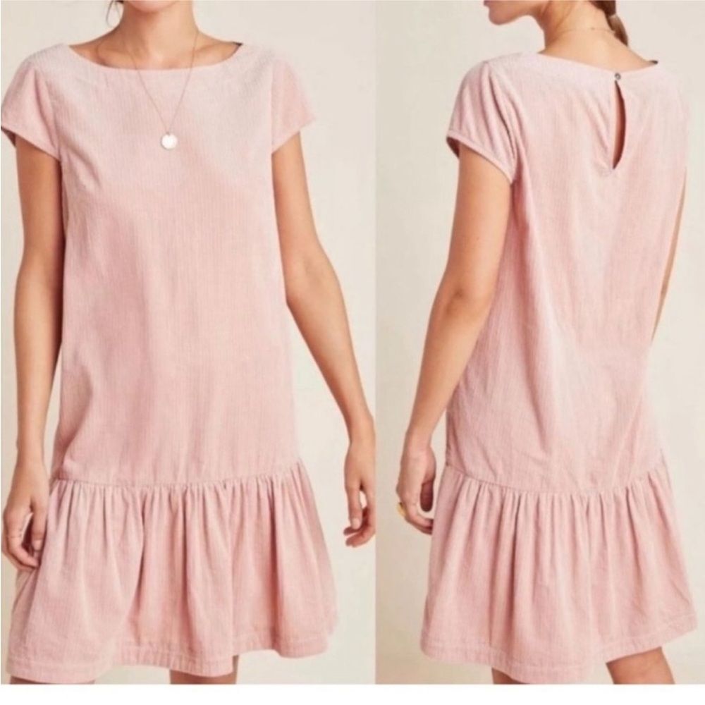Maeve Anthropologie Tessa Flounced Corduroy Tunic Dress Pink Size 4